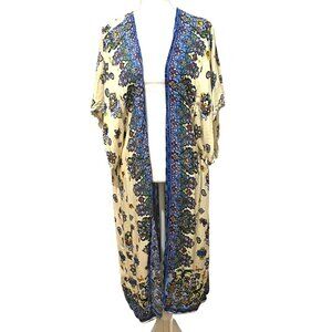 Pinky‎ Womens Open Front Kaftan M Boho Paisley Floral Geometric Cruise Vacation